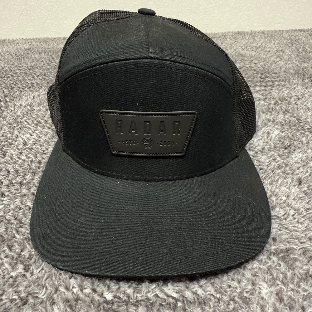 RADAR Mens Trucker Hat Snapback Black Mesh Flat Bill Adjustable Baseball Cap